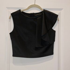 Black Zip Up Crop Top with ruffle side